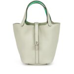 Hermes Gris Neve Clemence and Vert Comics Swift Picotin Lock 18 Palladium Hardware