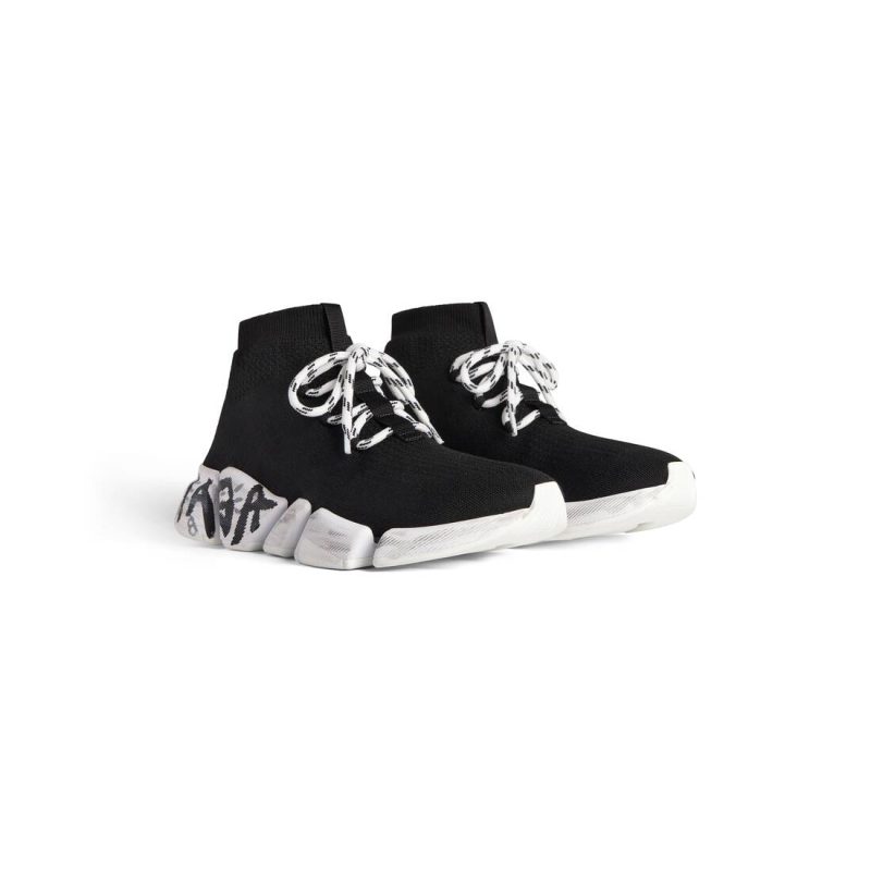 Womens Speed 2.0 Lace-up Graffiti Recycled Knit Sneaker  in Black - Image 2