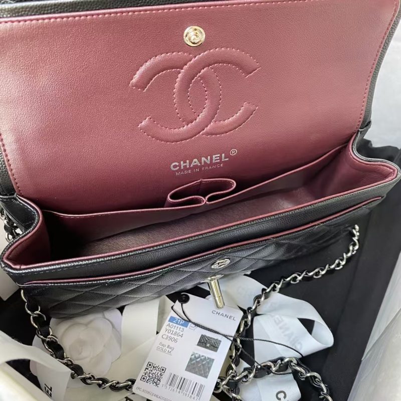 Chanel Small Classic Handbag Caviar Silver Hardware - Image 6