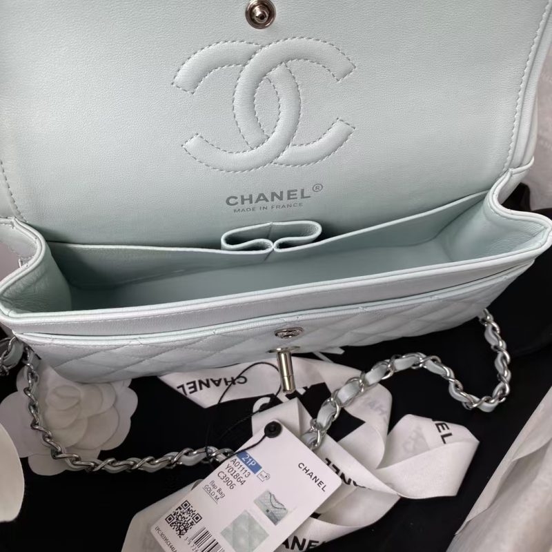 Chanel Small Classic Handbag Silver Hardware - Image 6
