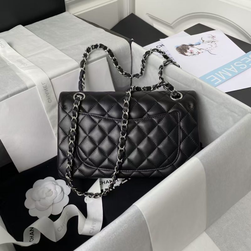 Chanel Small Classic Handbag Silver Hardware - Image 2