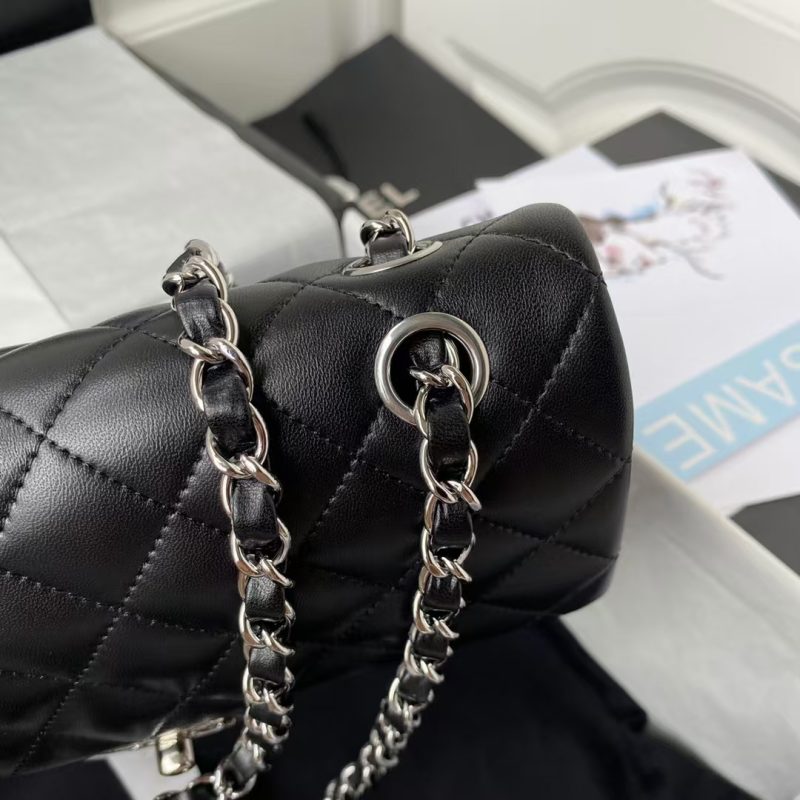 Chanel Small Classic Handbag Silver Hardware - Image 4