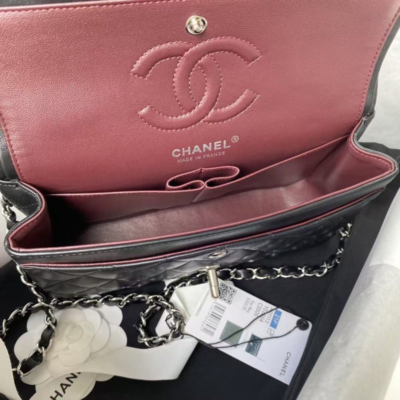 Chanel Small Classic Handbag Silver Hardware - Image 7