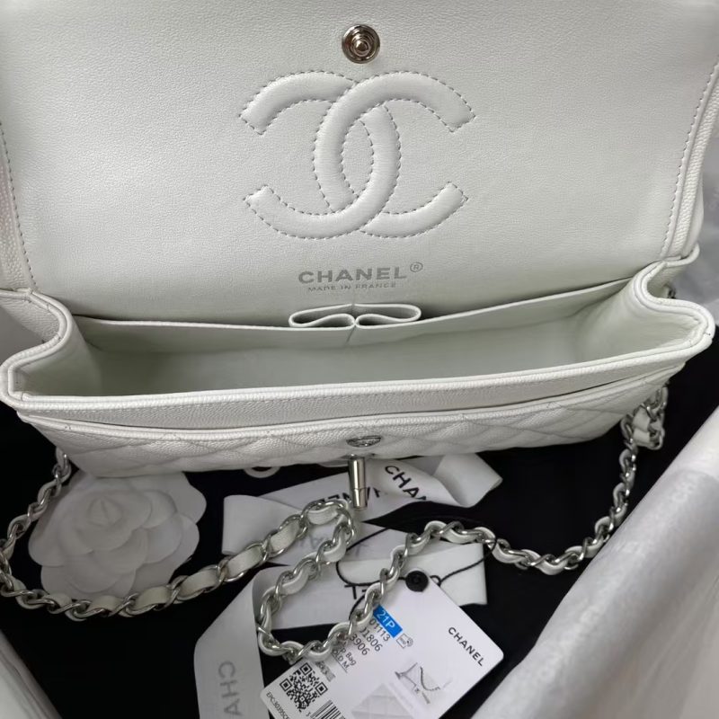 Chanel Small Classic Handbag Caviar Silver Hardware - Image 6