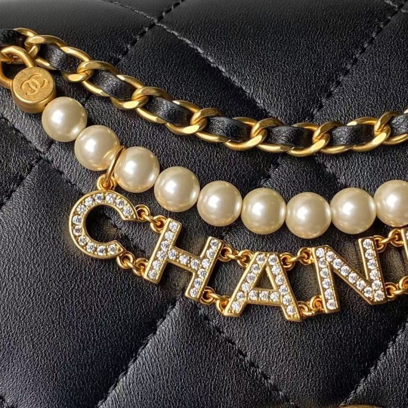 Chanel AS4986 Mini Flap bag Shiny Lambskin Imitation Pearls & Gold-Tone Metal Black - Image 4