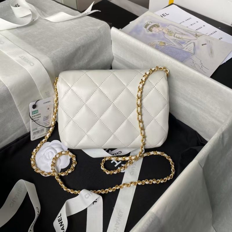 Chanel AS4986 Mini Flap bag Shiny Lambskin Imitation Pearls & Gold-Tone Metal White - Image 2