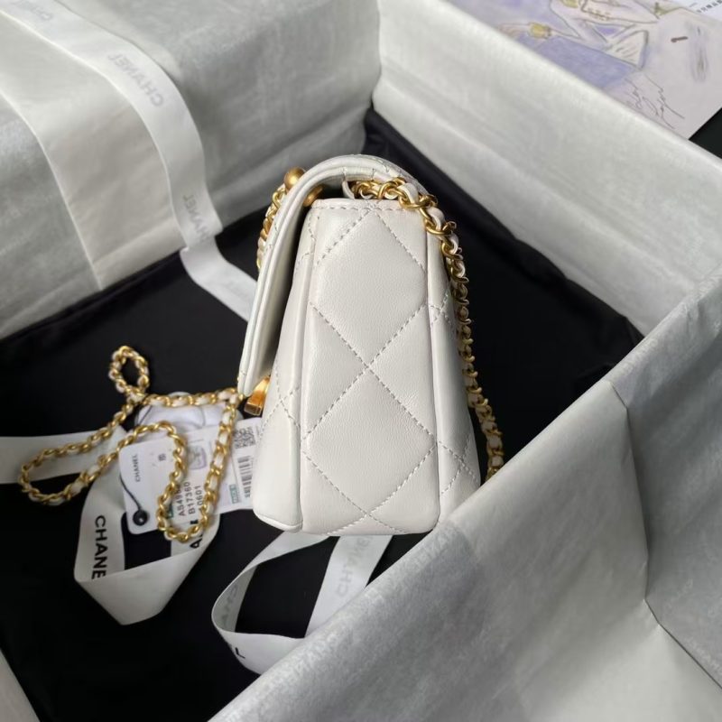 Chanel AS4986 Mini Flap bag Shiny Lambskin Imitation Pearls & Gold-Tone Metal White - Image 5