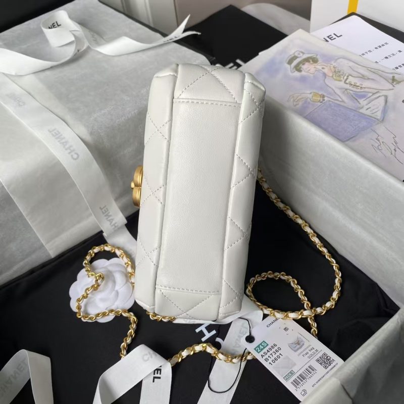 Chanel AS4986 Mini Flap bag Shiny Lambskin Imitation Pearls & Gold-Tone Metal White - Image 6