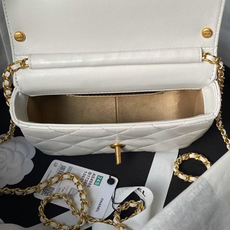 Chanel AS4986 Mini Flap bag Shiny Lambskin Imitation Pearls & Gold-Tone Metal White - Image 7