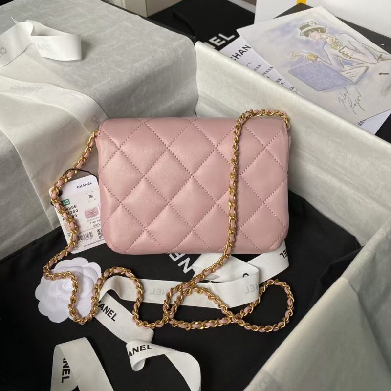 Chanel AS4986 Mini Flap bag Shiny Lambskin Imitation Pearls & Gold-Tone Metal Pink - Image 2