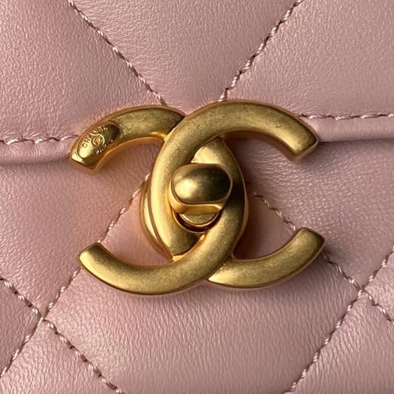 Chanel AS4986 Mini Flap bag Shiny Lambskin Imitation Pearls & Gold-Tone Metal Pink - Image 3