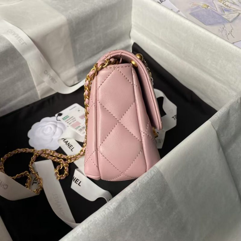 Chanel AS4986 Mini Flap bag Shiny Lambskin Imitation Pearls & Gold-Tone Metal Pink - Image 5