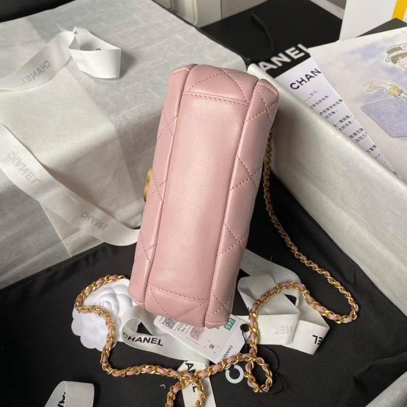 Chanel AS4986 Mini Flap bag Shiny Lambskin Imitation Pearls & Gold-Tone Metal Pink - Image 6