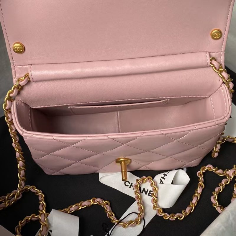 Chanel AS4986 Mini Flap bag Shiny Lambskin Imitation Pearls & Gold-Tone Metal Pink - Image 7