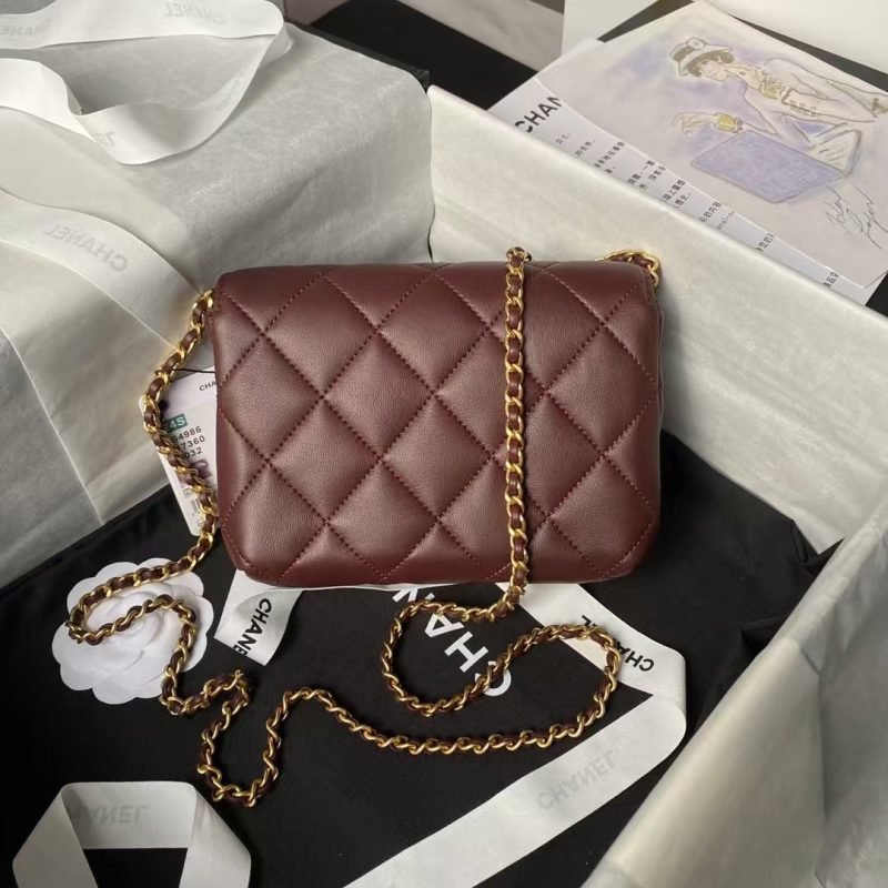 Chanel AS4986 Mini Flap bag Shiny Lambskin Imitation Pearls & Gold-Tone Metal Wine Red - Image 2