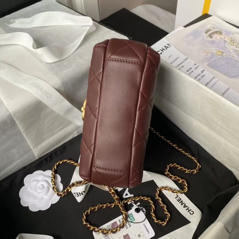 Chanel AS4986 Mini Flap bag Shiny Lambskin Imitation Pearls & Gold-Tone Metal Wine Red - Image 5