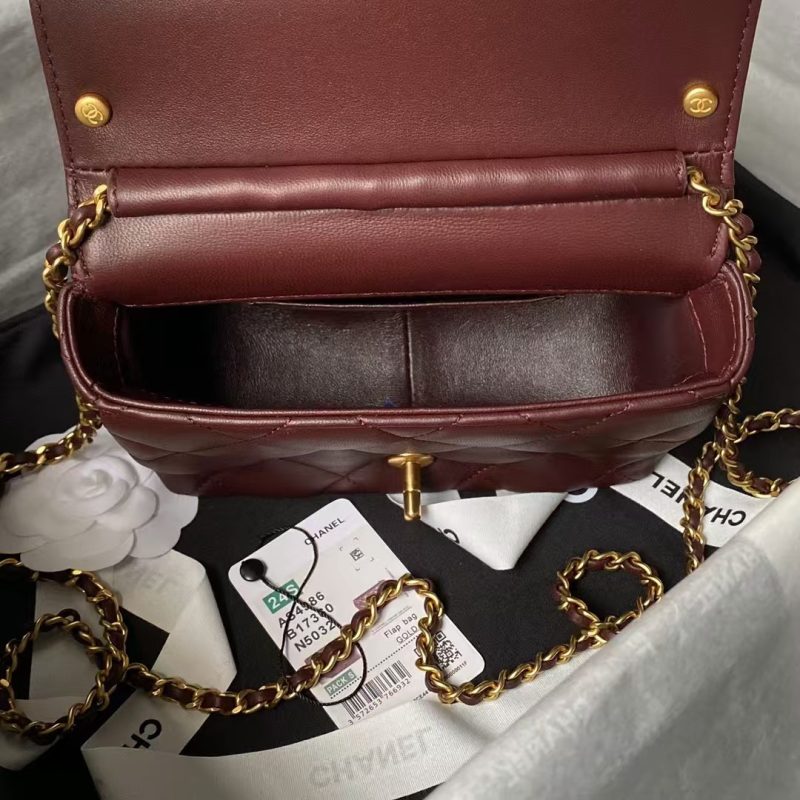 Chanel AS4986 Mini Flap bag Shiny Lambskin Imitation Pearls & Gold-Tone Metal Wine Red - Image 6