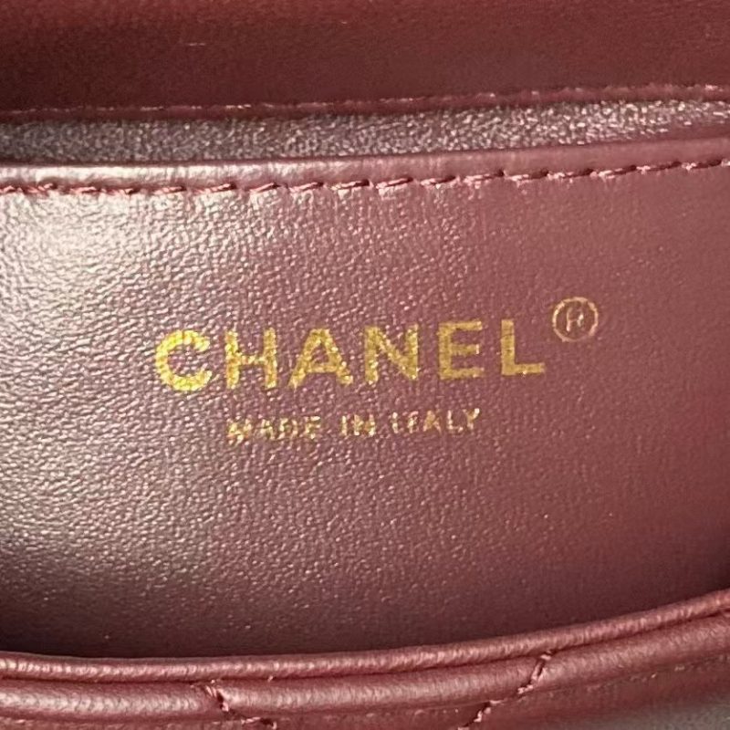 Chanel AS4986 Mini Flap bag Shiny Lambskin Imitation Pearls & Gold-Tone Metal Wine Red - Image 7