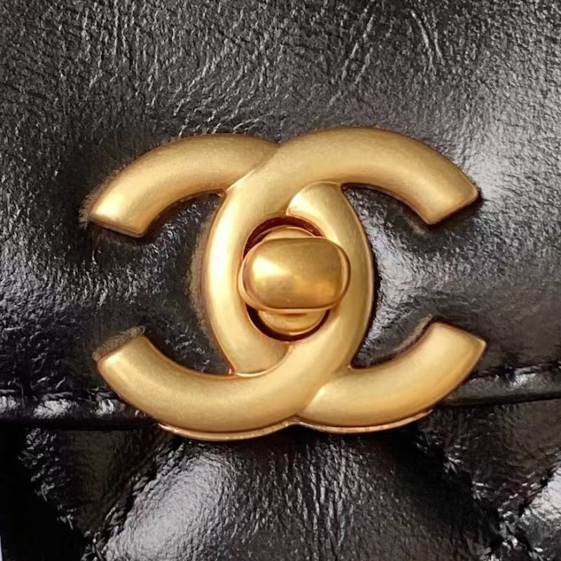 Chanel AS4416 Mini Shopping Bag Shiny Aged Calfskin Gold Tone Metal Black - Image 7