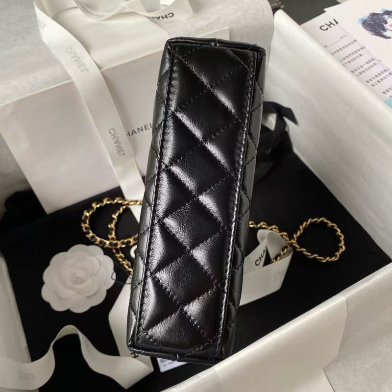 Chanel AS4416 Mini Shopping Bag Shiny Aged Calfskin Gold Tone Metal Black - Image 3