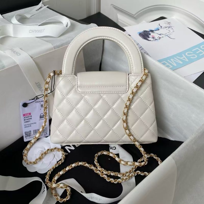Chanel AS4416 Mini Shopping Bag Shiny Aged Calfskin Gold Tone Metal Off-White - Image 2
