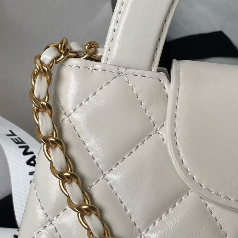 Chanel AS4416 Mini Shopping Bag Shiny Aged Calfskin Gold Tone Metal Off-White - Image 4