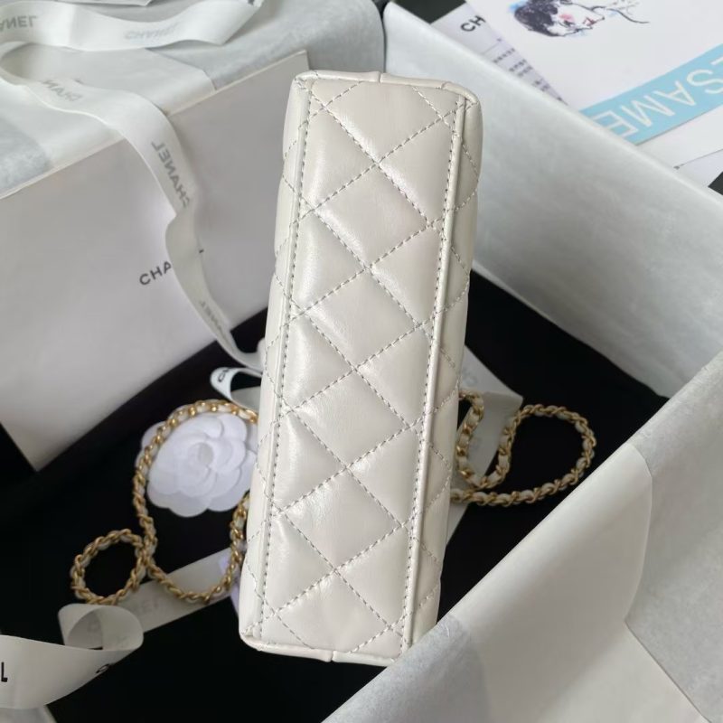 Chanel AS4416 Mini Shopping Bag Shiny Aged Calfskin Gold Tone Metal Off-White - Image 5
