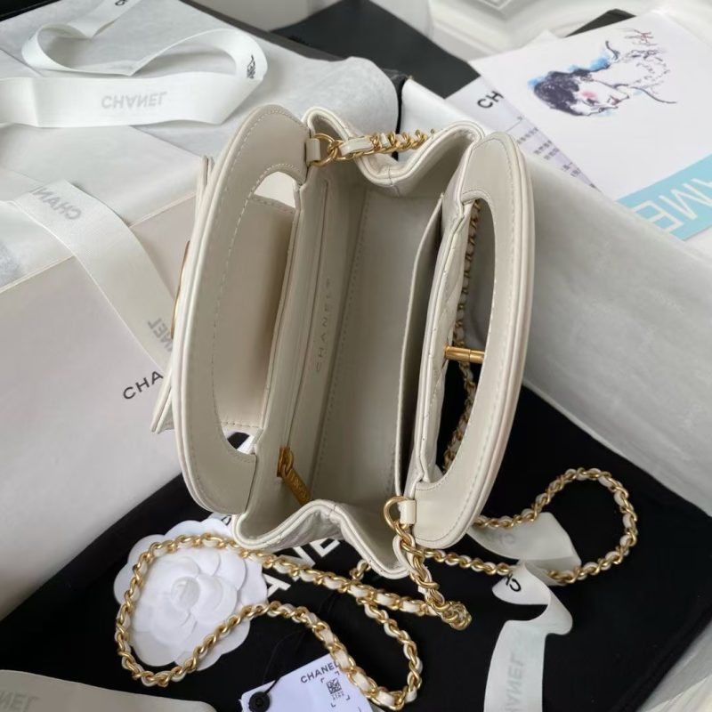 Chanel AS4416 Mini Shopping Bag Shiny Aged Calfskin Gold Tone Metal Off-White - Image 6