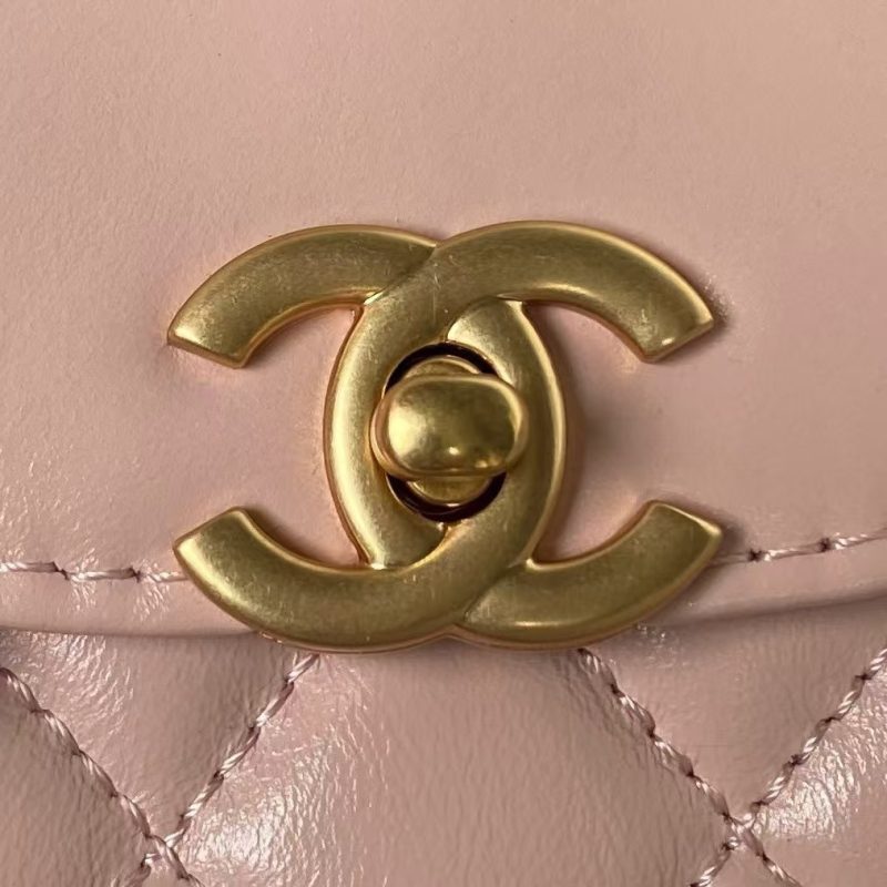Chanel AS4416 Mini Shopping Bag Shiny Aged Calfskin Gold Tone Metal Light Pink - Image 3