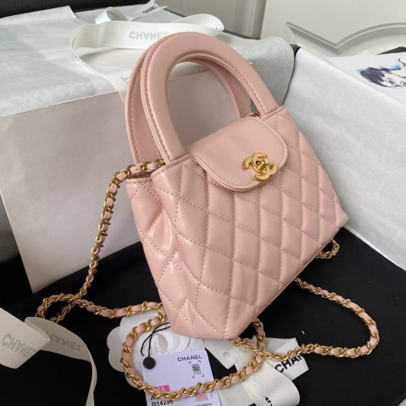 Chanel AS4416 Mini Shopping Bag Shiny Aged Calfskin Gold Tone Metal Light Pink - Image 7