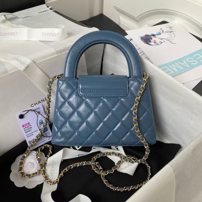 Chanel AS4416 Mini Shopping Bag Shiny Aged Calfskin Gold-Tone Metal Blue - Image 2