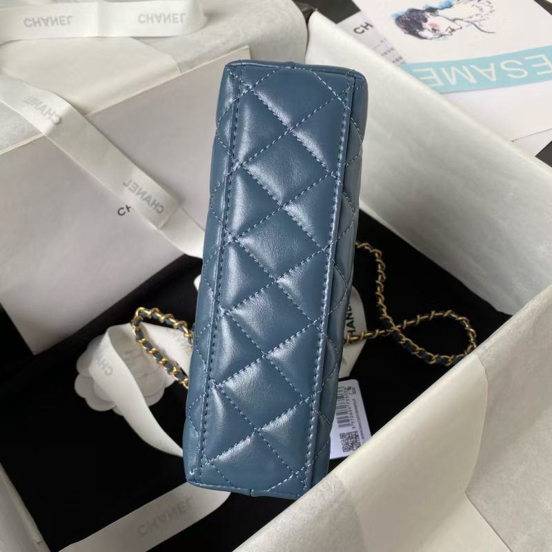 Chanel AS4416 Mini Shopping Bag Shiny Aged Calfskin Gold-Tone Metal Blue - Image 4