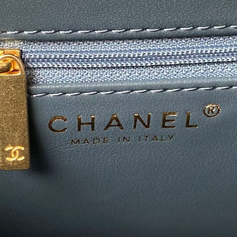 Chanel AS4416 Mini Shopping Bag Shiny Aged Calfskin Gold-Tone Metal Blue - Image 6