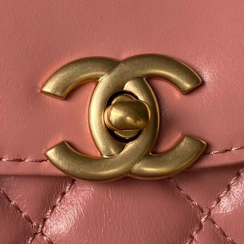 Chanel AS4416 Mini Shopping Bag Shiny Aged Calfskin Gold-Tone Metal Dark Pink - Image 3