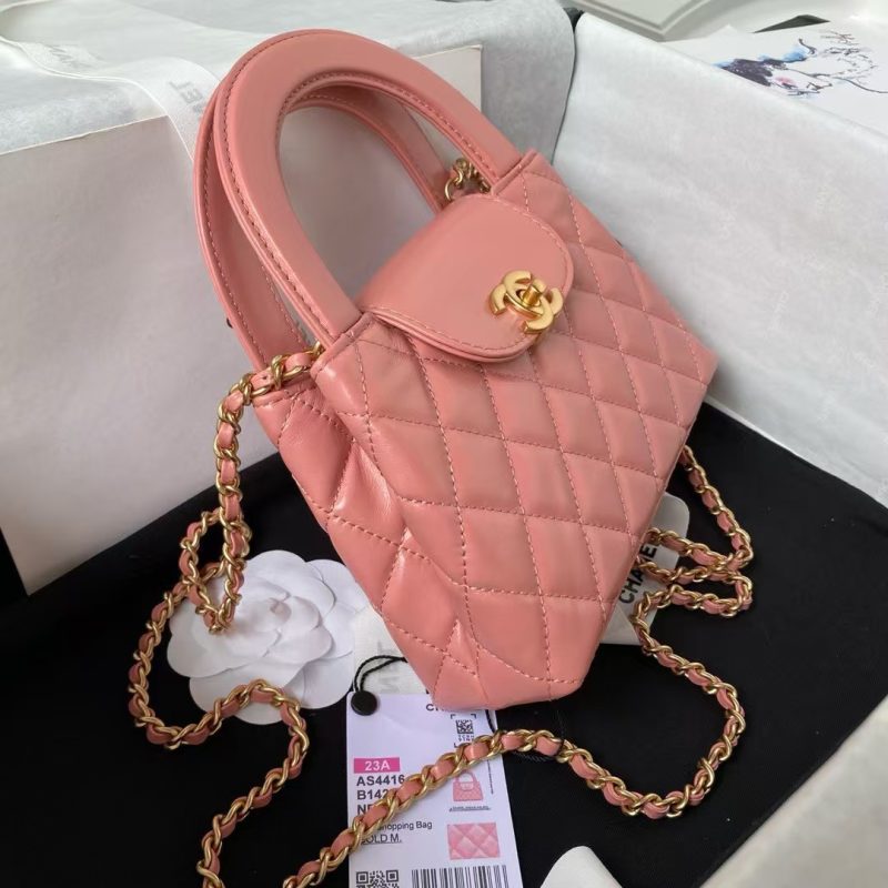 Chanel AS4416 Mini Shopping Bag Shiny Aged Calfskin Gold-Tone Metal Dark Pink - Image 5
