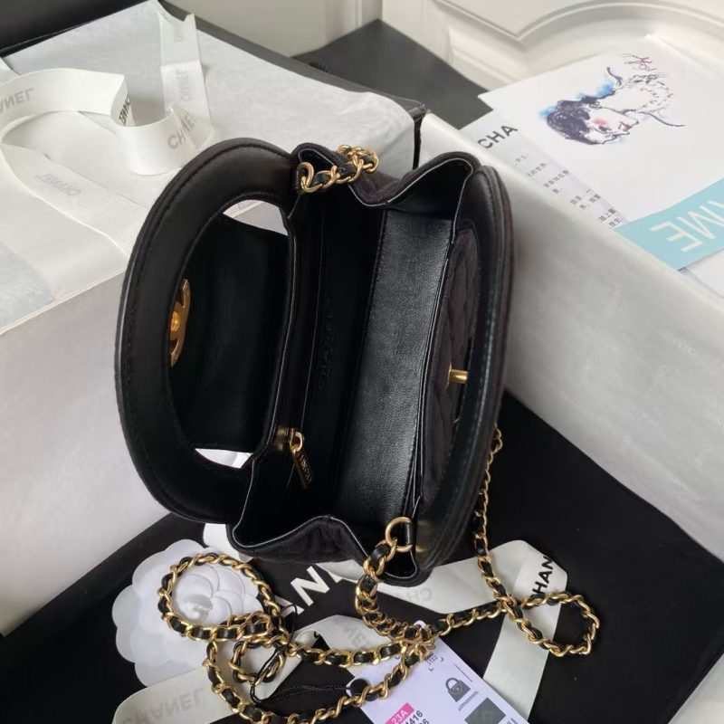 Chanel AS4416 Mini Shopping Bag Velvet and Black Calfskin Gold-Tone Metal Black - Image 6