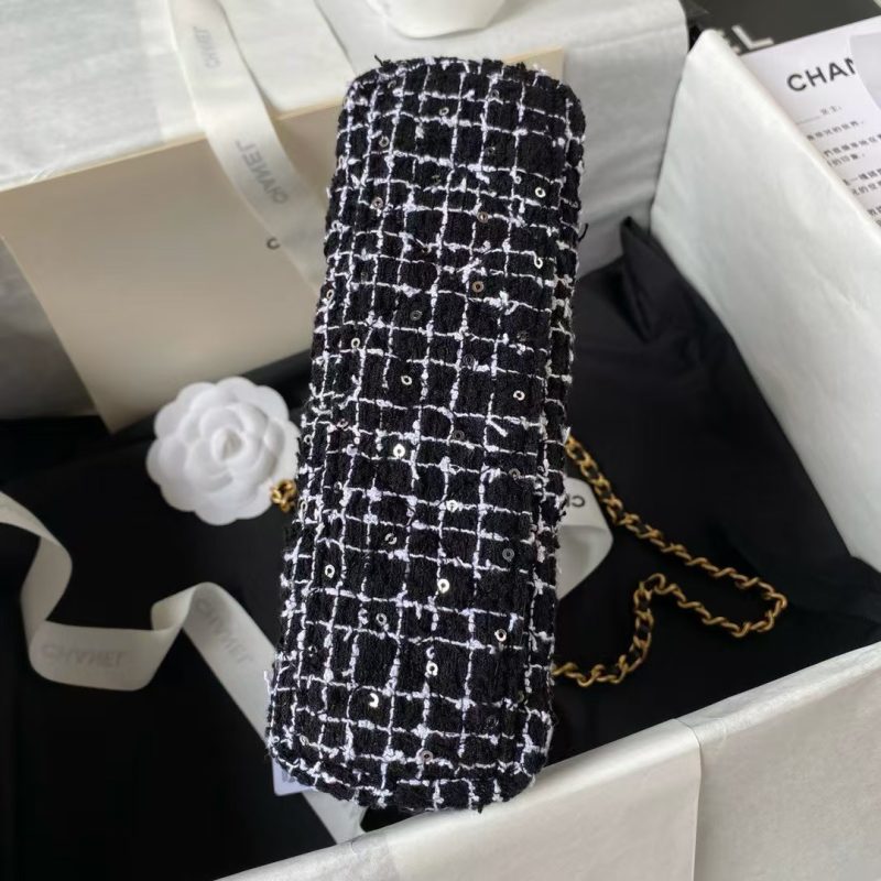 Chanel AS4416 Mini Shopping Bag Tweed and Black Calfskin Gold-Tone Metal Black and White - Image 4
