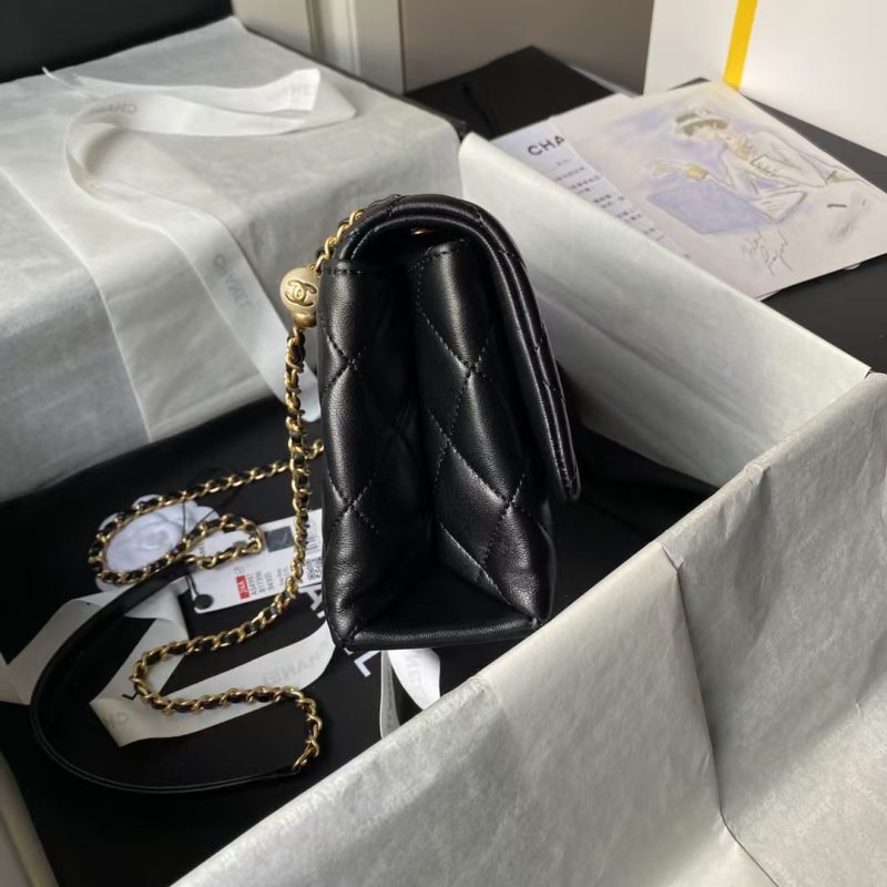 Chanel AS4997 Flap Bag with top Handle Shiny Lambskin Imitation Pearls & Gold-Tone Metal Black - Image 5