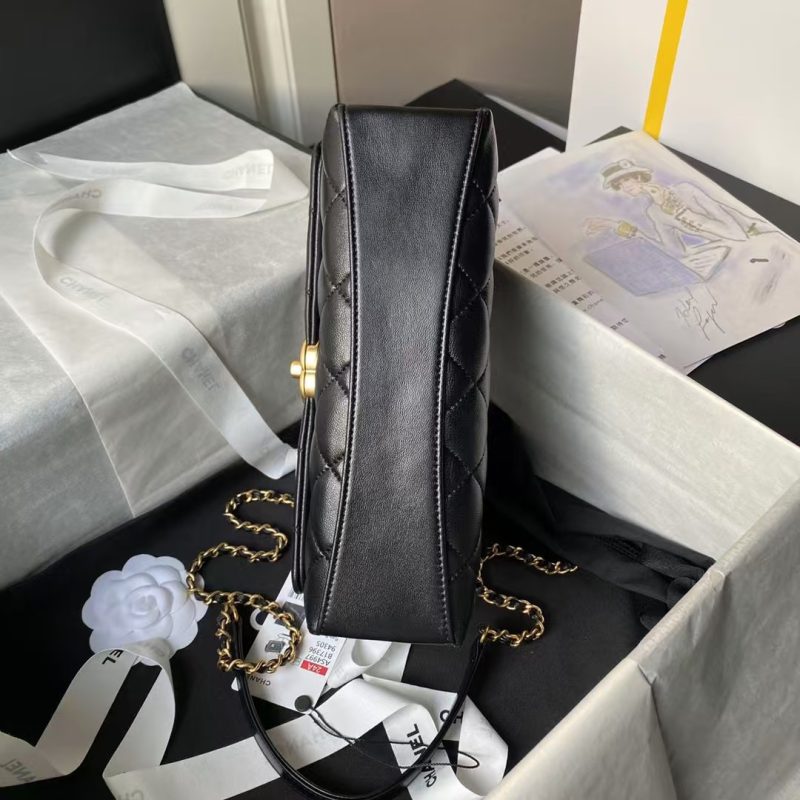 Chanel AS4997 Flap Bag with top Handle Shiny Lambskin Imitation Pearls & Gold-Tone Metal Black - Image 6