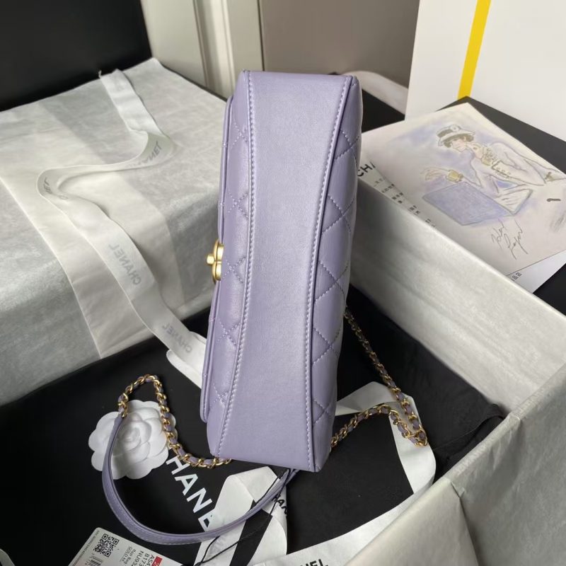 Chanel AS4997 Flap Bag With Top Handle Shiny Lambskin Imitation Pearls & Gold-Tone Metal Purple - Image 6