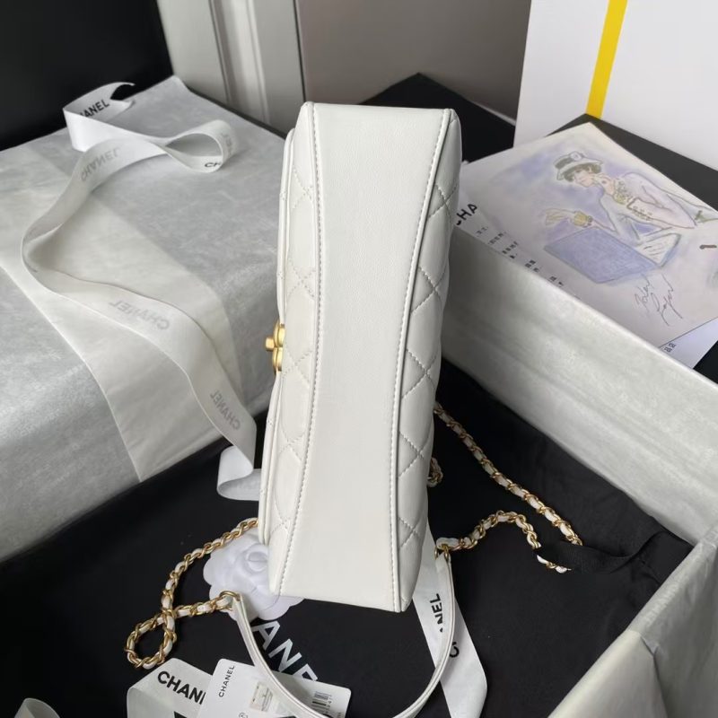 Chanel AS4997 Flap Bag Top Handle Shiny Lambskin Imitation Pearl & Gold Metal White - Image 5