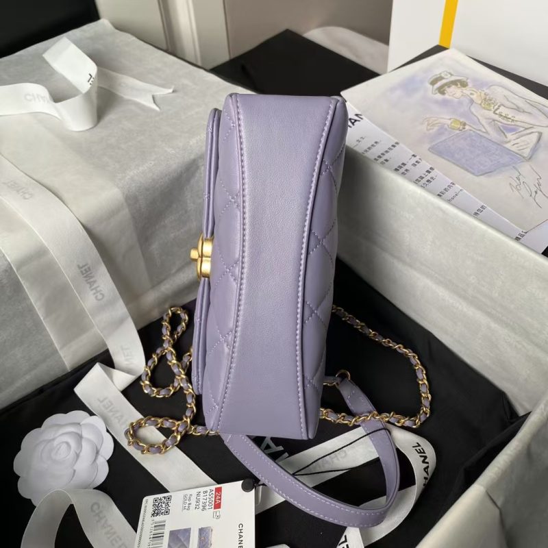 Chanel AS5001 Mini Flap Bag Top Handle Shiny Lambskin Faux Pearl & Gold Metallic Purple - Image 5
