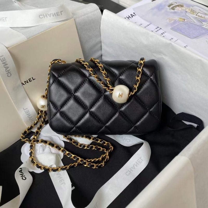 Chanel AS4868 Mini Flap Bag Pearl Lambskin Faux Pearl & Gold Metal Black - Image 2