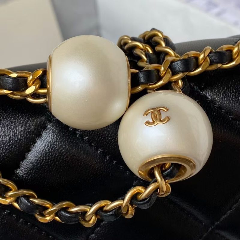 Chanel AS4868 Mini Flap Bag Pearl Lambskin Faux Pearl & Gold Metal Black - Image 3