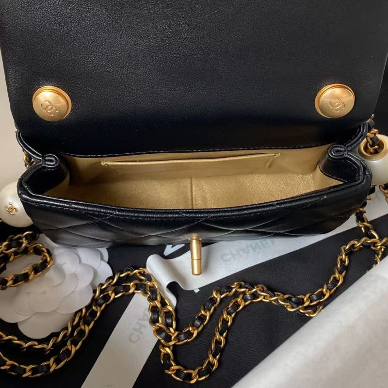 Chanel AS4868 Mini Flap Bag Pearl Lambskin Faux Pearl & Gold Metal Black - Image 6