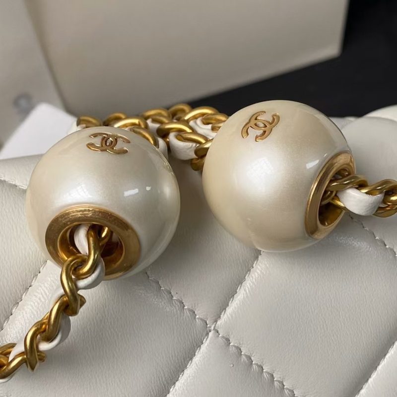 Chanel AS4868 Mini Flap Bag Pearl Lambskin Faux Pearl & Gold Metal White - Image 7