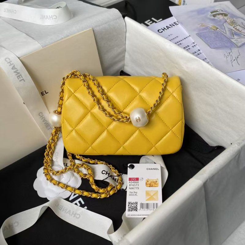 Chanel AS4868 Mini Flap Bag Pearl Lambskin Faux Pearl & Gold Metal Yellow - Image 2