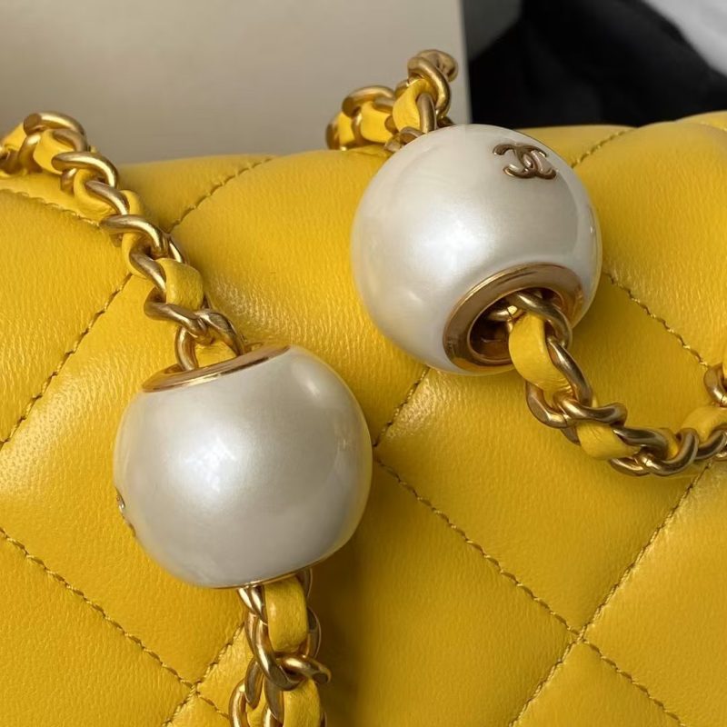 Chanel AS4868 Mini Flap Bag Pearl Lambskin Faux Pearl & Gold Metal Yellow - Image 4