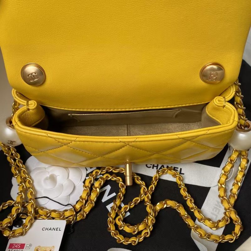 Chanel AS4868 Mini Flap Bag Pearl Lambskin Faux Pearl & Gold Metal Yellow - Image 6