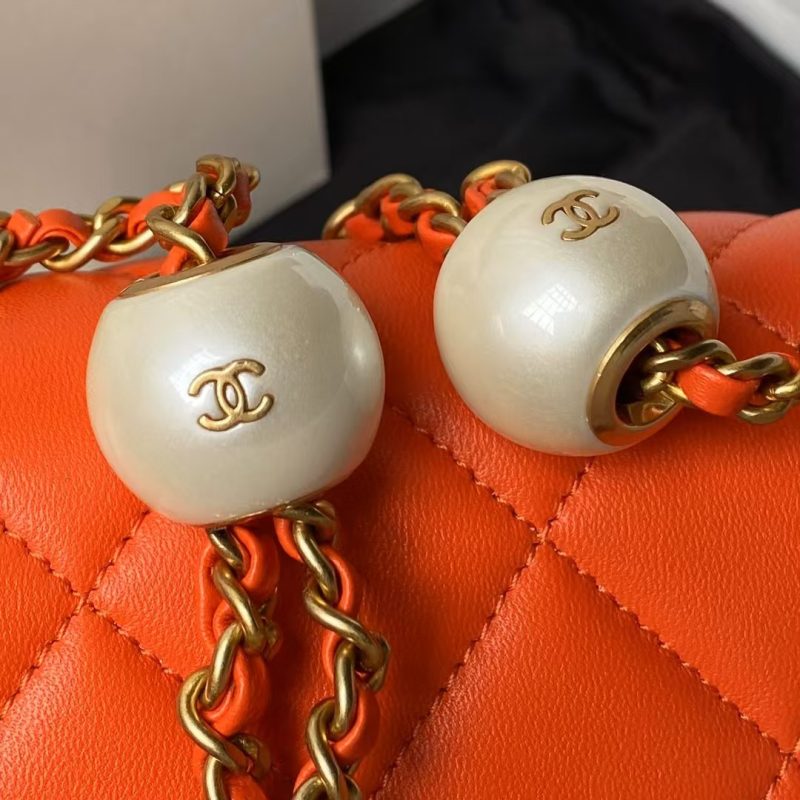 Chanel AS4868 Mini Flap Bag Pearl Lambskin Faux Pearl & Gold Metal Orange - Image 4